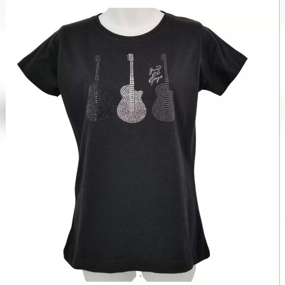NEW Ladies Opry Rhinestone Guitar Trio T-Shirt. Black. Size Medium - Picture 3 of 5